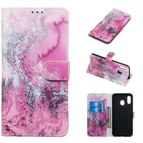 Etui en PU impression de motifs en marbre avec support Rose/marbre pour Samsung Galaxy A20/A30