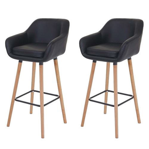 2x tabouret de bar Malmö T381, chaise bar/comptoir avec dossier similicuir, noir