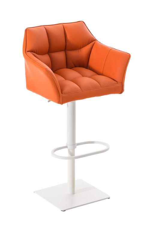 Tabouret de bar Damaso en similicuir - Piètement Tulipe Blanc - Siège Orange
