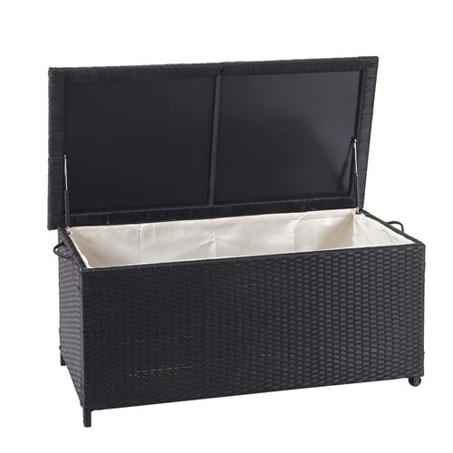 Coffre à coussins en polyrotin, HWC-D88, coffre jardin ~ Premium noir, 51x115x59 cm, 250l
