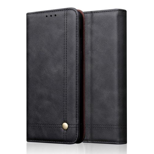 Etui en PU peau de cheval fou auto-absorbée rétro avec support noir pour votre Huawei Honor 9X/9X Pro