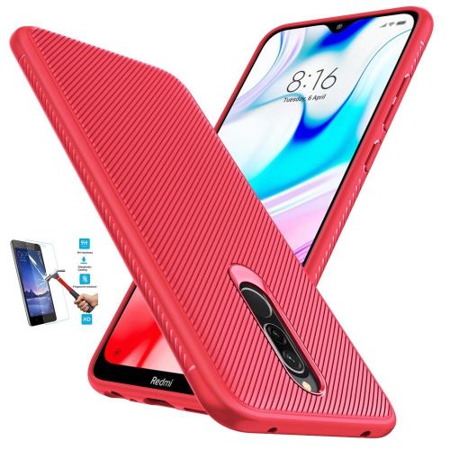 Coque Pour Xiaomi Redmi 8 Tpu Rouge Avec Film Verre Trempé Housse Etui En Silicone Gel Souple hfs-house®