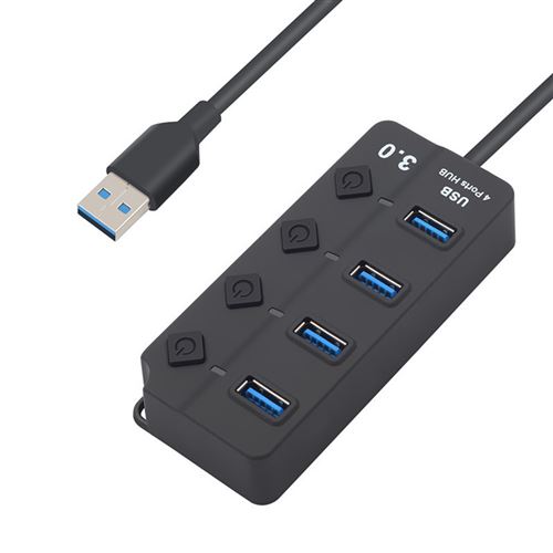 Hub 4 ports USB 3.0 pour PC HUAWEI avec Alimentation Individuelle Multi-prises Adaptateur Rallonge (NOIR)
