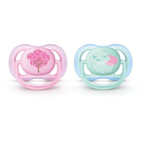 Lot de 2 sucettes ultra aérées tendance 0/6 mois rose et vert - philips avent