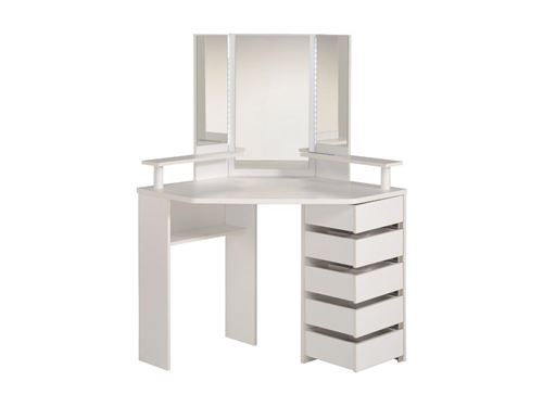 Coiffeuse MARILYN - Miroir et rangements - Blanche - L114 cm