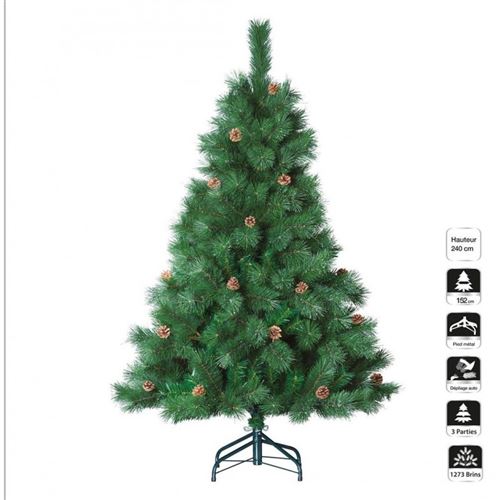 Sapin de Noël vert 240 cm de hauteur avec pomme de pins