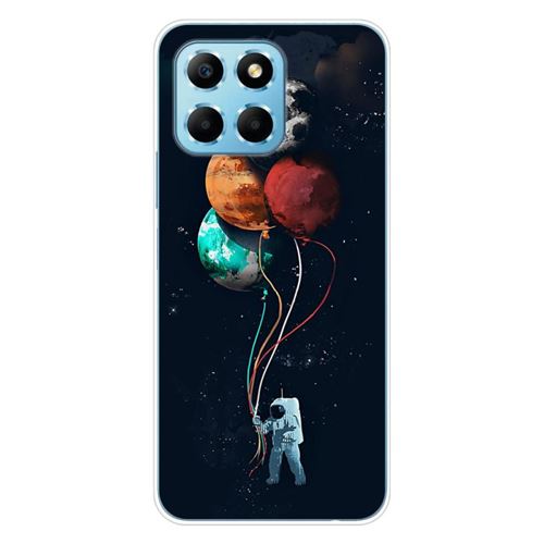 Coque en silicone imprimée compatible Huawei Honor X8 5G Cosmonaute aux Ballons