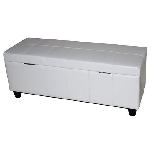 Banc de rangement rembourrée Kriens cuir reconstitué 112x45x45cm blanc