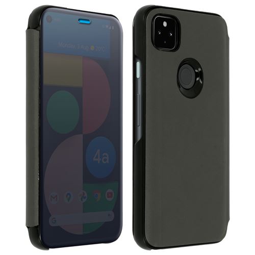 Avizar Housse pour Google Pixel 4A Clapet translucide Design Miroir Support Vidéo Noir