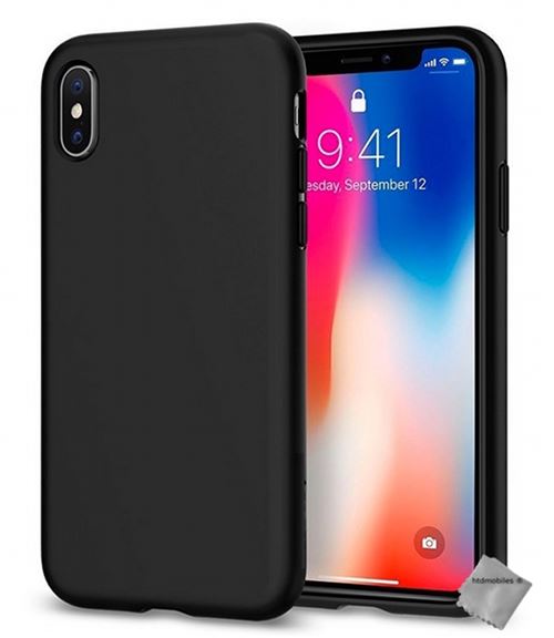 Housse etui coque pochette silicone gel fine pour Apple iPhone X avec verre trempe - NOIR