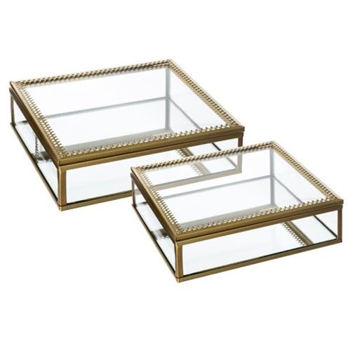 Lot de 2 Bo&icirc;te &agrave; Bijoux en Verre et M&eacute;tal dor&eacute; - Dor&eacute; - Atmosphera