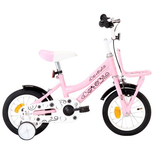 vidaXL Vélo d'enfant avec porte-bagages avant 12 pouces Blanc et rose