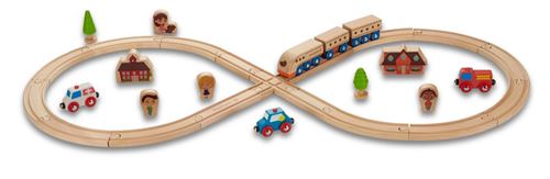 Everearth Jeu de rails en bois 32 pièces