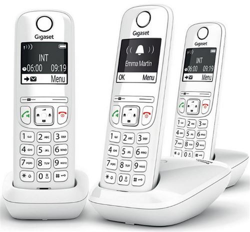 Gigaset AS690 Trio - Téléphone sans fil avec ID d'appelant - ECO DECTGAP - blanc + 2 combinés supplémentaires