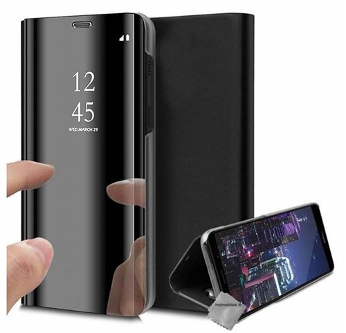 Housse portefeuille miroir clear view pour Samsung Galaxy S20 FE 5G (Fan Edition) avec verre trempe - NOIR - htdmobiles