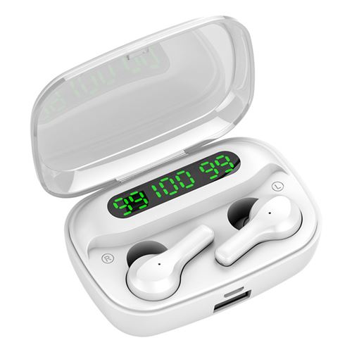 Casque R3 Bluetooth 5.0 Intra-auriculaire Numérique Binaural Appel Stéréo Étanche Affichage LED - Blanc