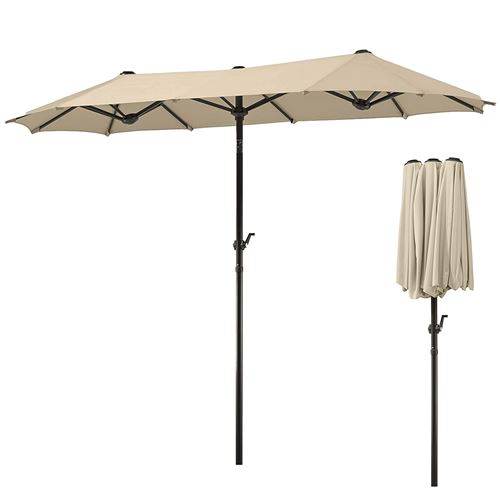 Parasol de Jardin Ovale XXL 400 x 200 cm - Ouverture et fermeture Manivelle - Protege contre les UV - Toile Polyester Haute Densite - Couleur - Beige