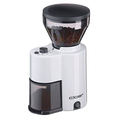 Cloer moulin à café électrique avec broyeur conique pour 2?12 tasses et 300 g grains de café, 150 w, mouture réglable weiß