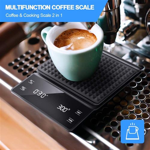 Balance Cuisine Electronique Balance de Précision à Café avec Minuterie , Balance numérique de Cuisine de Haute Précision 3KG/1g Écran LCD noir Qumox