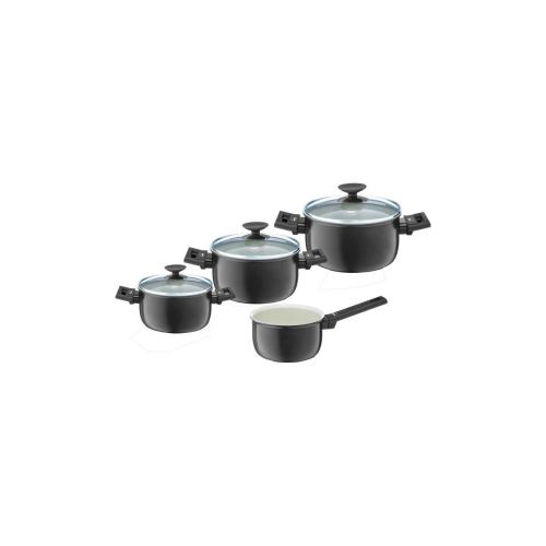 Berndes Set De 4 Casseroles Clever Alu Special Elegance - O 16-20-24-26 Cm - Noir Et Transparent
