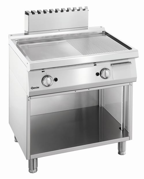 Plancha &agrave; Gaz - 1/2 Lisse, 1/2 Rainur&eacute;e - Armoire Ouverte - Bartscher