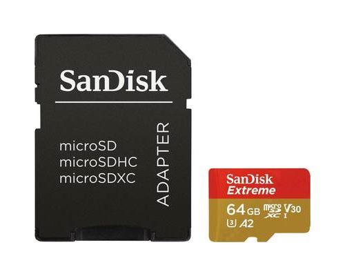 SanDisk Extreme - Carte mémoire flash (adaptateur microSDXC vers SD inclus(e)) - 64 Go - A2 / Video Class V30 / UHS-I U3 / Class10 - microSDXC UHS-I