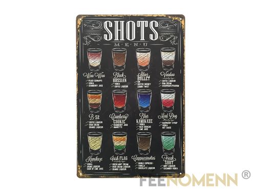 plaque métal déco vintage - les shots à boire en soirée - façon menu ardoise (20x30cm)