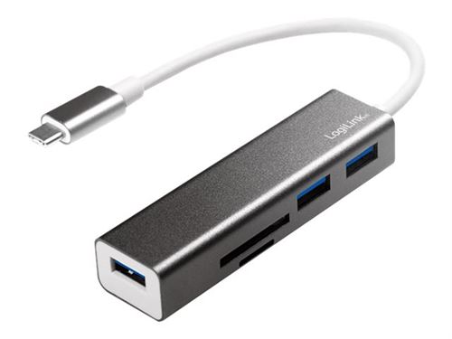Logilink ua0305 usb-c 3.0 hub, 3 ports, avec lecteur de carte anthracite