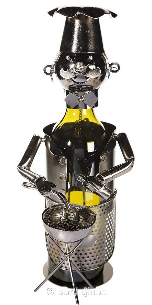 Metal Wine Holder Bottle Stand Kitchen Table Décor Novelty Hand Crafted BBQ Chef by OOTB