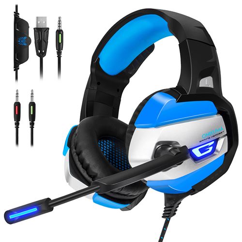 PS4 Casque de Jeu Avec Micro,Onikuma K5 stéréo DE 3,5 mm PC Gaming Casque avec Micro contrôle de Volume pour de Xbox One Bleu