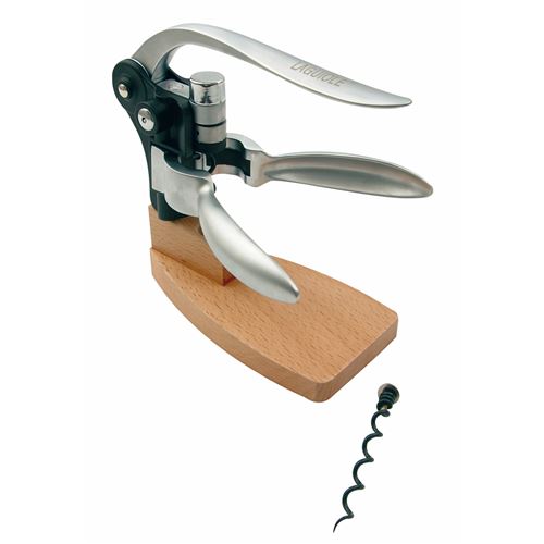Tire bouchon &agrave; levier sur base - corps m&eacute;tal - socle en bois
