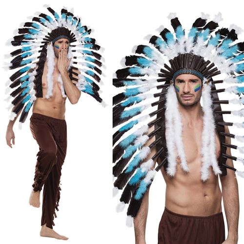 Coiffe grand chef indien bleue adulte