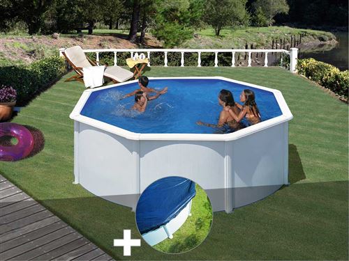 Kit piscine acier blanc Gré Fidji ronde 3,20 x 1,22 m + Bâche hiver