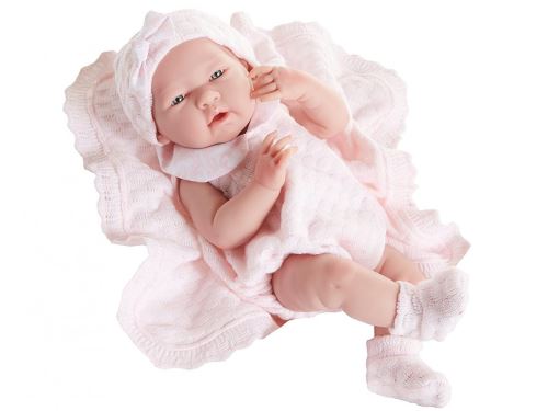 Berenguer - All-Vinyl La Newborn Doll in pink knit outfit with blanket. REAL GIRL!