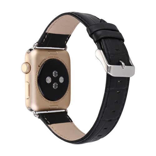 Bracelet de montre en cuir véritable motif crocodile pour Apple Watch Series 6/ SE/ 5/ 4 44mm - Noir