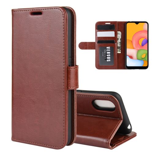 Etui en PU surface de cheval fou avec support marron pour votre Samsung Galaxy A01