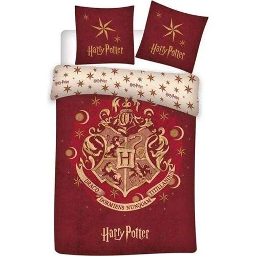 Parure de lit réversible - Harry Potter, les 4 maisons rouge -140 cm x 200 cm