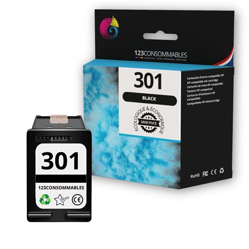 123CONSOMMABLES - 301 - Cartouches d'encre Remplacement pour HP Noir pour HP 301 Encre pour DeskJet 1000 1050 2050 2510 Envy 4500 4502 5530 OfficeJet 2620 4630 4632 (sans puce)