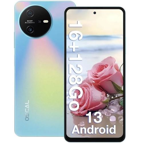 Smartphone Débloqué Oscal Tiger 12 6,78 pouces 16Go+128Go/SD 1To Caméra 64MP 5000mAh Android 13 NFC Dual SIM GPS - Bleu