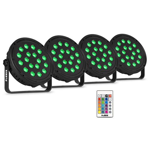 Fuzzix Comet M16 - Set de 4 PAR LED RGB avec Télécommande - 18 LEDs