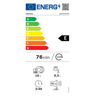 Lave-vaisselle 45cm 10 couverts 46db inox Siemens SR23HI52ME