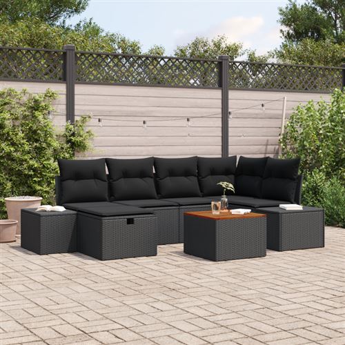 Non Communiqué Noir Ensemble De Canapé De Jardin 7 Pièces Avec Coussins Rotin En Poly Rotin