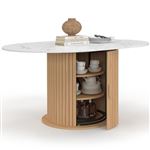 Table à manger extensible ronde JULIETTE 4-8 personnes pied lattes rangement plateau effet marbre blanc 110-150 cm