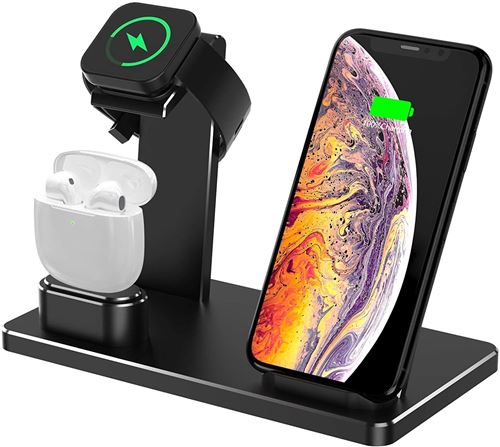 Station de Chargement Sans Fil, Station de Chargement Rapide en Aluminium 3 en 1(Noir)-Chronus