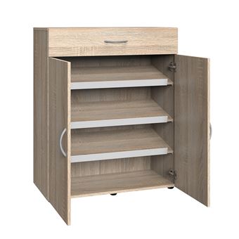 Meuble à Chaussures avec 3 abattants coloris chêne Gris blanchie - Hauteur 113 x Longueur 60 x Profondeur 22 cm - Maison