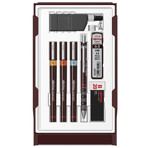 Rotring Set College : Porte-Mine 0.5 + 3 Stylos Isograph 0.2/0.4/0.6Mm + Gomme + 12 Mines Hb + Flacon D'encre 23 Ml + Attache Compas - Image 2