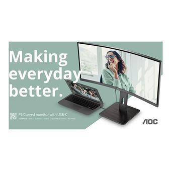 AOC Pro-line CU34P3CV - P3 Series - écran LED - incurvé - 34" - 3440 x 1440 UWQHD @ 100 Hz - VA - 300 cd/m² - 3000:1 - 4 ms - HDMI, DisplayPort, USB-C - haut-parleurs - noir