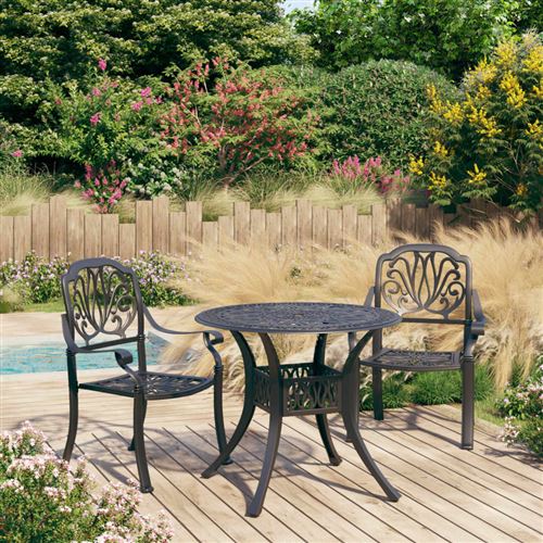 Vidaxl Noir Ensemble De Bistro 3 Pcs - Aluminium Coulé - Image 2