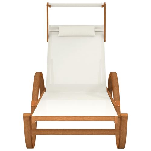 Chaise longue avec auvent blanc textilène/bois massif peuplier