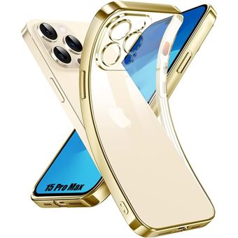 Coque pour iPhone 15 Pro Max, Silicone Transparent avec Contour Doré Antichoc - BOOLING - 1